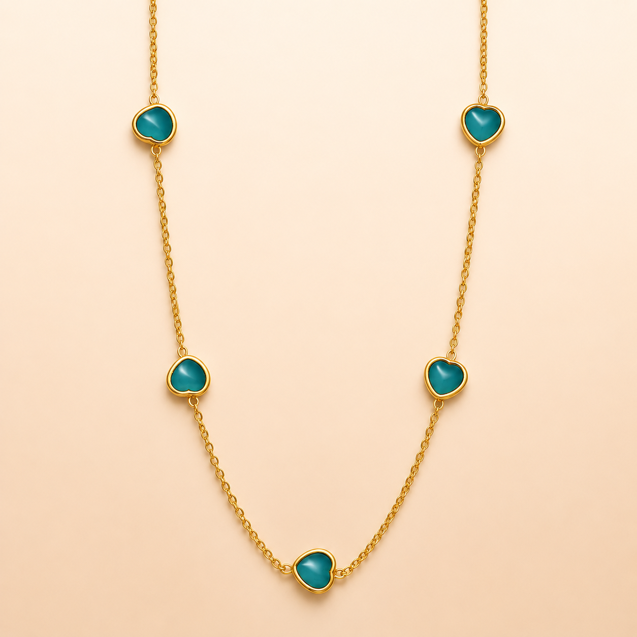 Turquoise Hearts Dainty Necklace