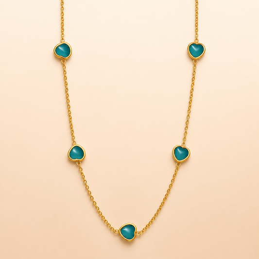 Turquoise Hearts Dainty Necklace